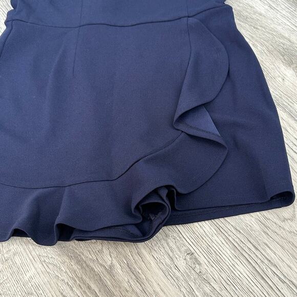 Crystal Doll Navy Ruffle Wrap Romper Spaghetti Strap Zip Back Size M Medium - Picture 3 of 12